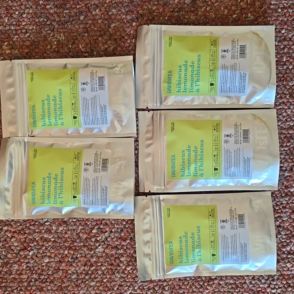 NEW DAVIDsTEA Hibiscus Lemonade 5-Pack Loose Leaf Tea | NWT Caffeine-Free Herbal